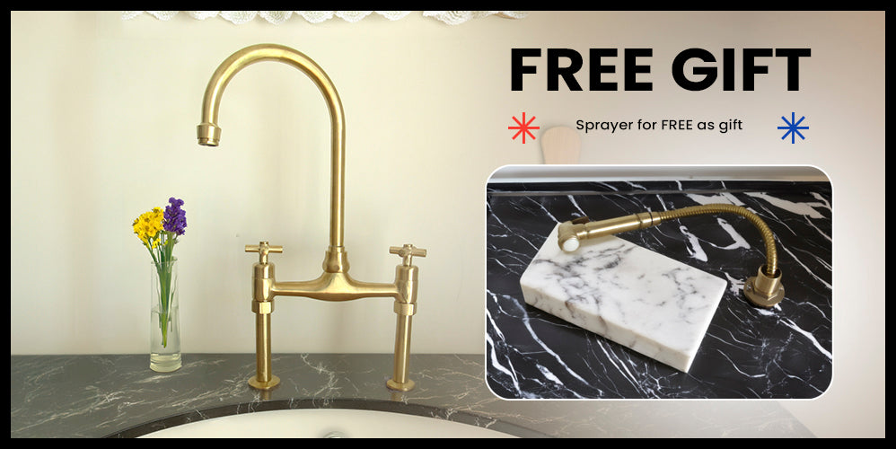 Unlacquered Brass Kitchen Bridge Faucet