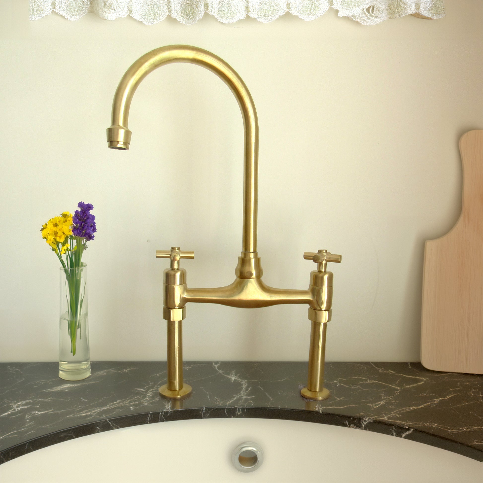 Unlacquered Brass Kitchen Bridge Faucet