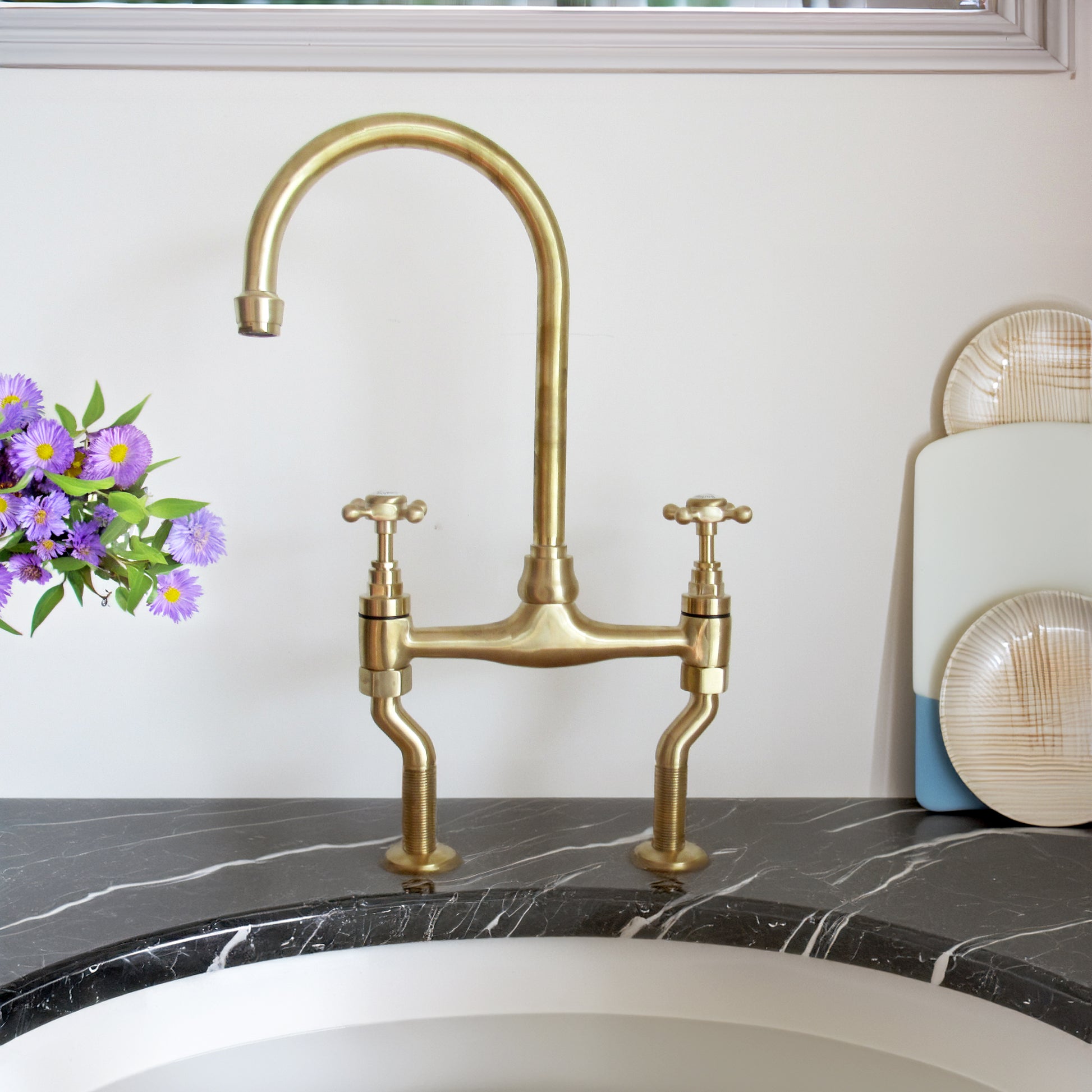 Unlacquered Brass Kitchen Bridge Faucet