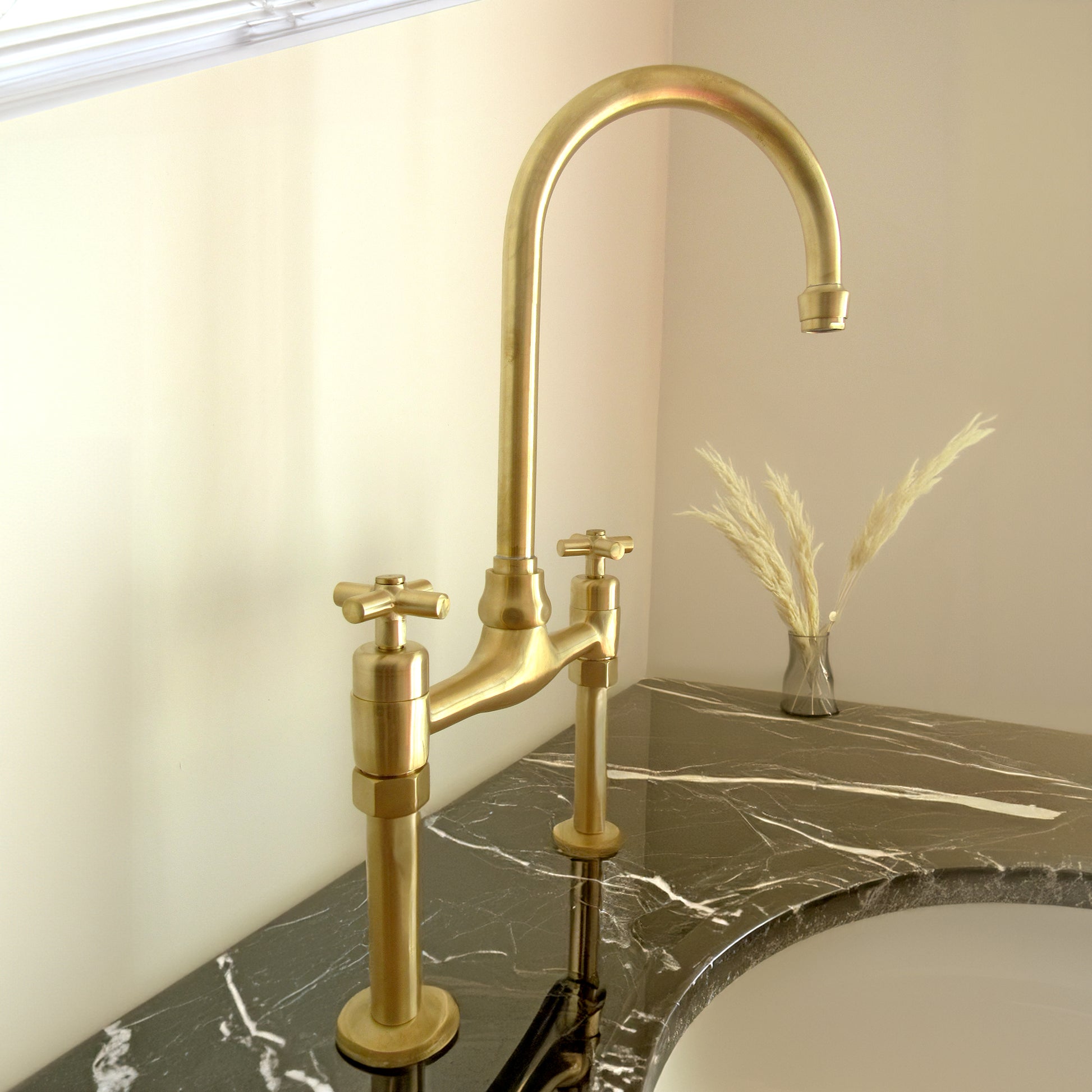 Unlacquered Brass Kitchen Bridge Faucet