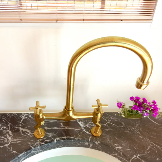 Unlacquered Brass Kitchen Bridge Faucet