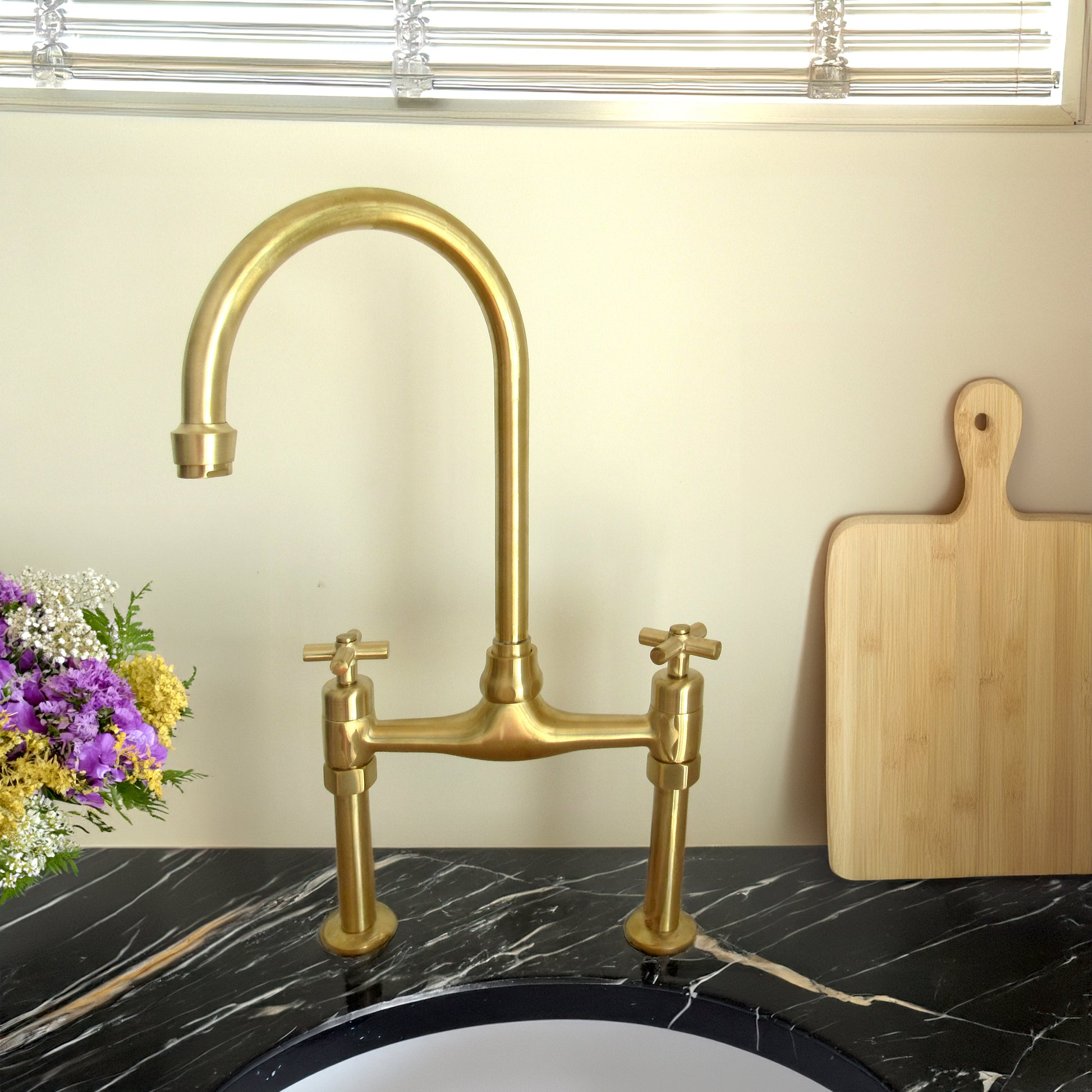 Unlacquered Brass Kitchen Bridge Faucet