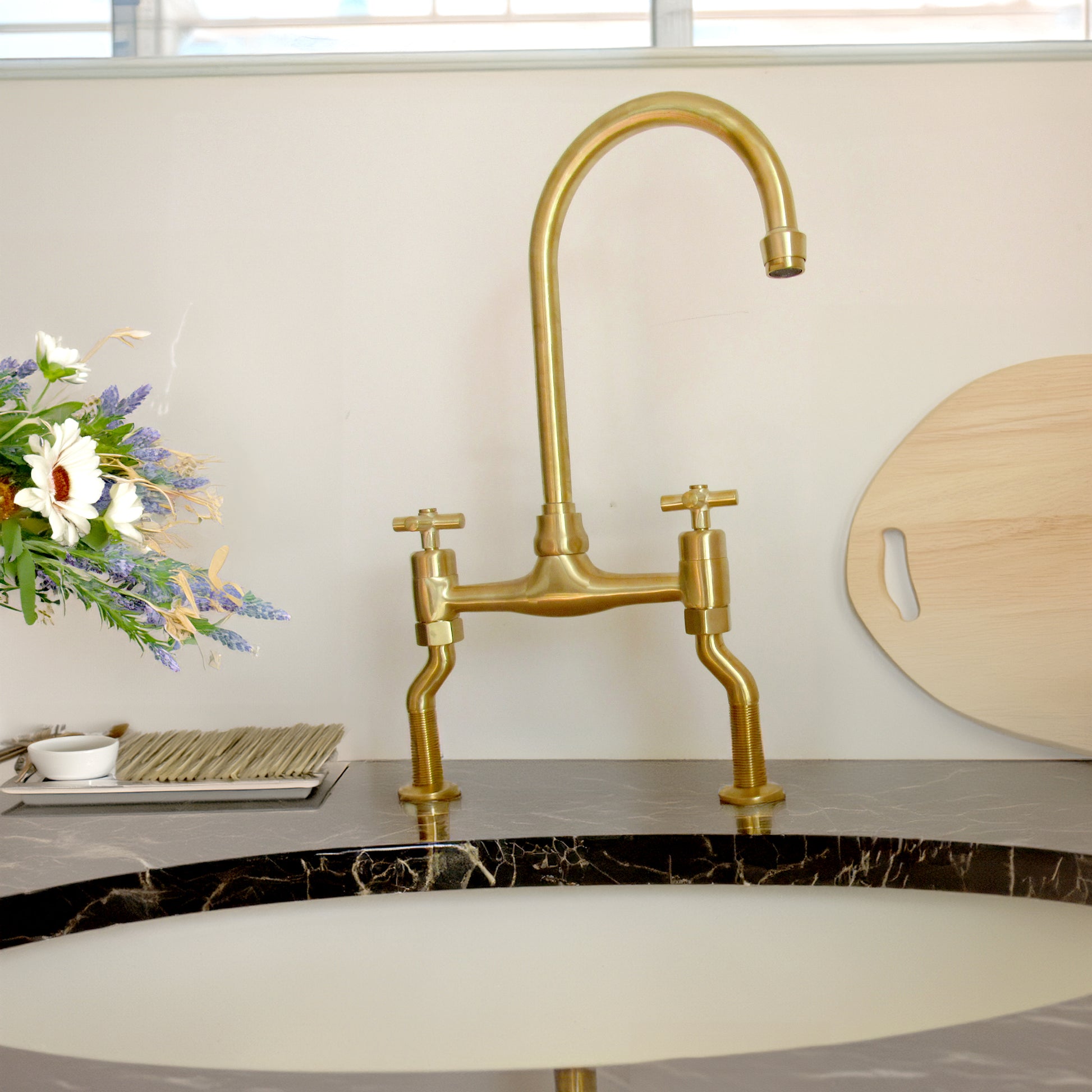 Unlacquered Brass Kitchen Bridge Faucet