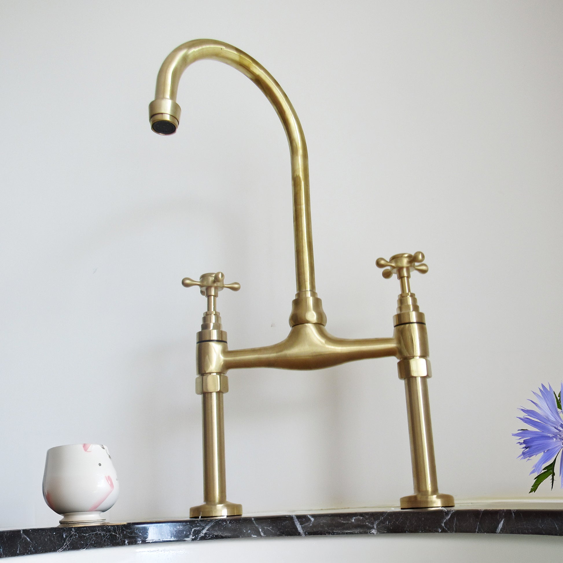 Unlacquered Brass Kitchen Bridge Faucet